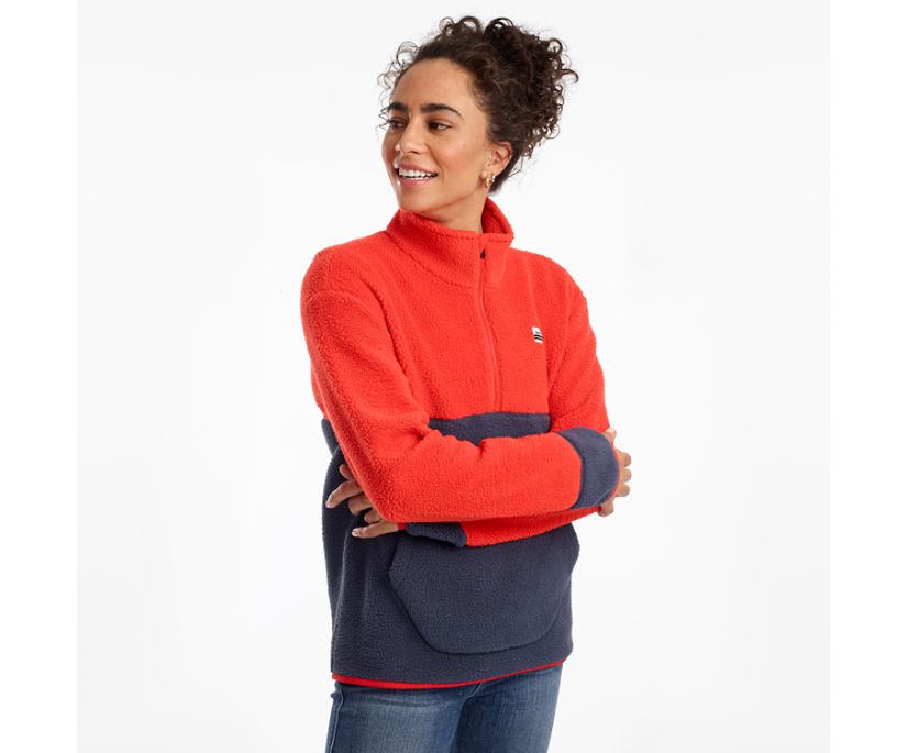 Saucony Fireside Fleece Anorak Women's Jackets Navy / Red | AU 339QMAZ